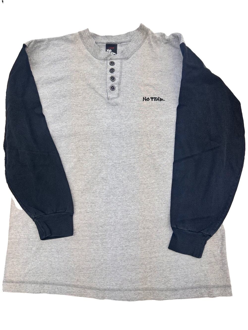 Vtg 90s No Fear Henley Long Sleeve Shirt Mens Large Colorblock Gray Black Skater